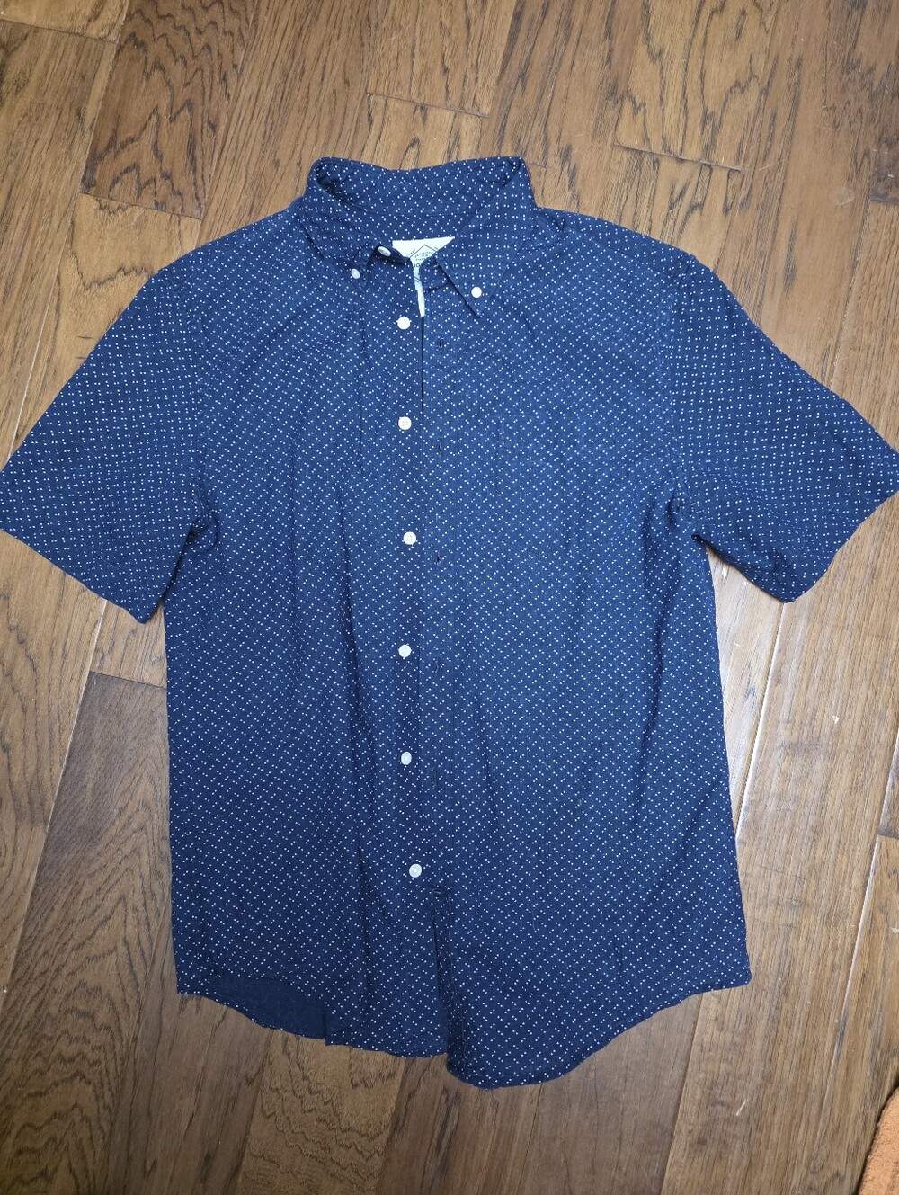 St. John's Bay Navy Short-Sleeve Micro-Print Button-Down Shirt
